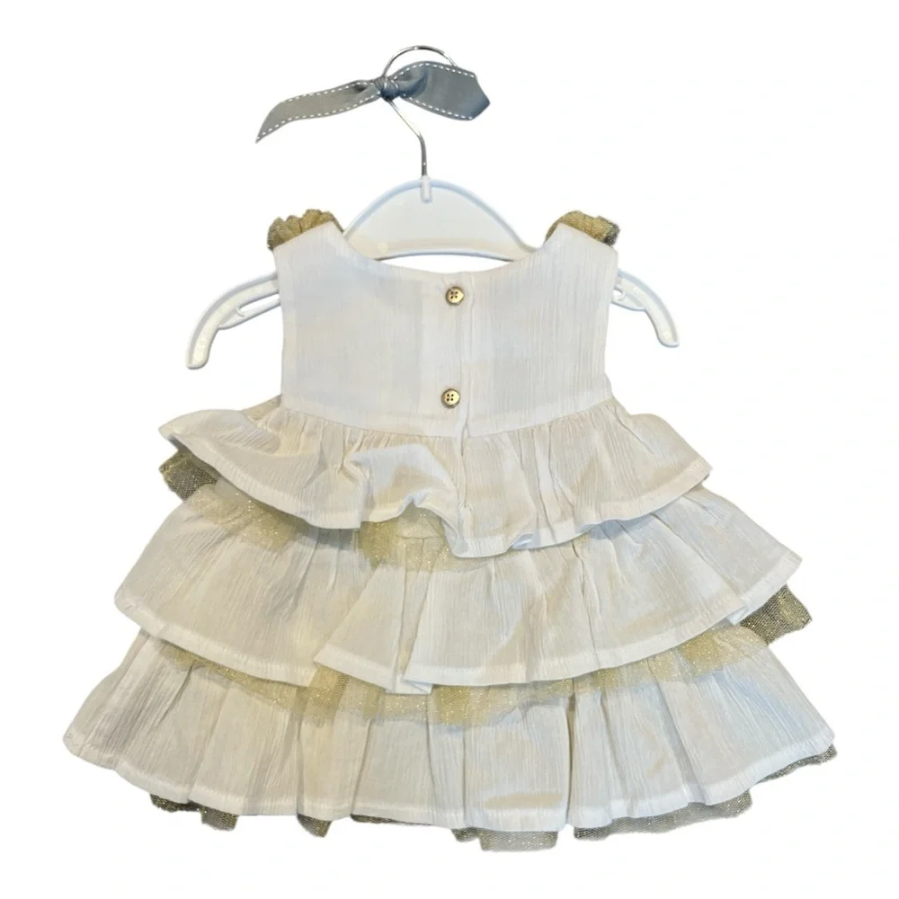 First Impressions Baby Girl’s Shirt & Short Set White & Gold Tulle Size 3-6 M‎